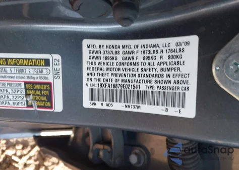 2009 Honda Civic Ex from USA, damaged, VIN 19XFA16879E021541